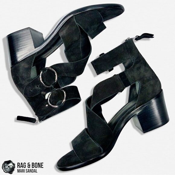 RAG & BONE MARI SUEDE STRAPPY SANDAL IN BLACK BLOCK HEEL LEATHER WOMEN’S SIZE 7 - Picture 4 of 12